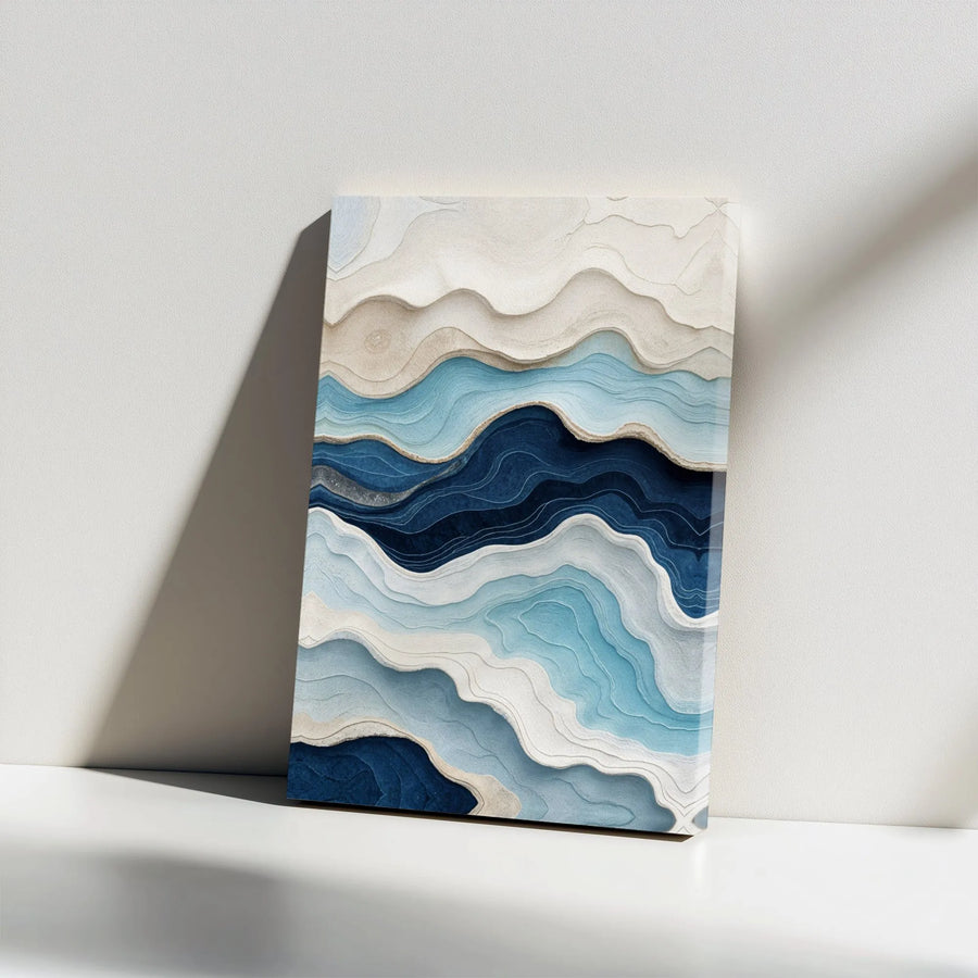 Coastal Abstract Wall Art | Layered Ocean Wave Print with 3D Effect | Premium Canvas | Modern Minimalist Living Room Decor Gift