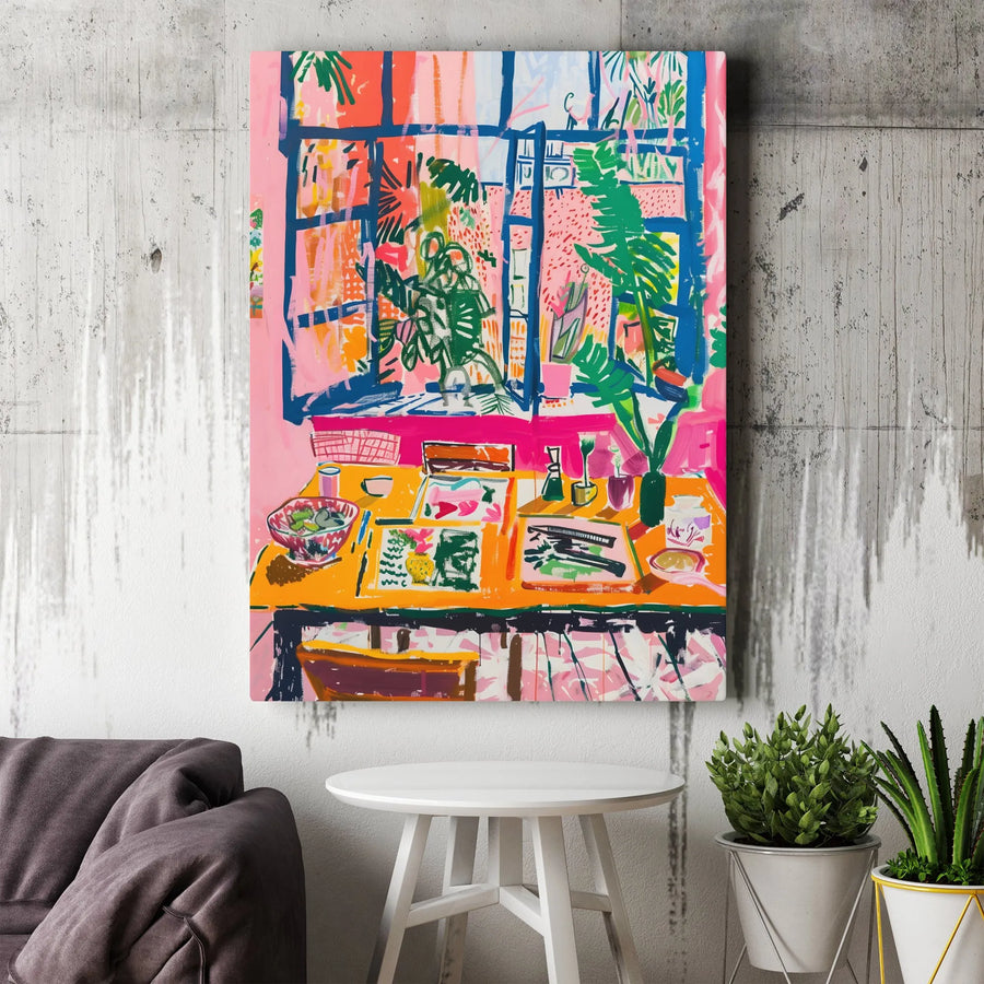 Abstract Interior Canvas Print | Vibrant Expressionist Room Painting | Thick Gallery Wrap Canvas | Contemporary Living Room Art Gift