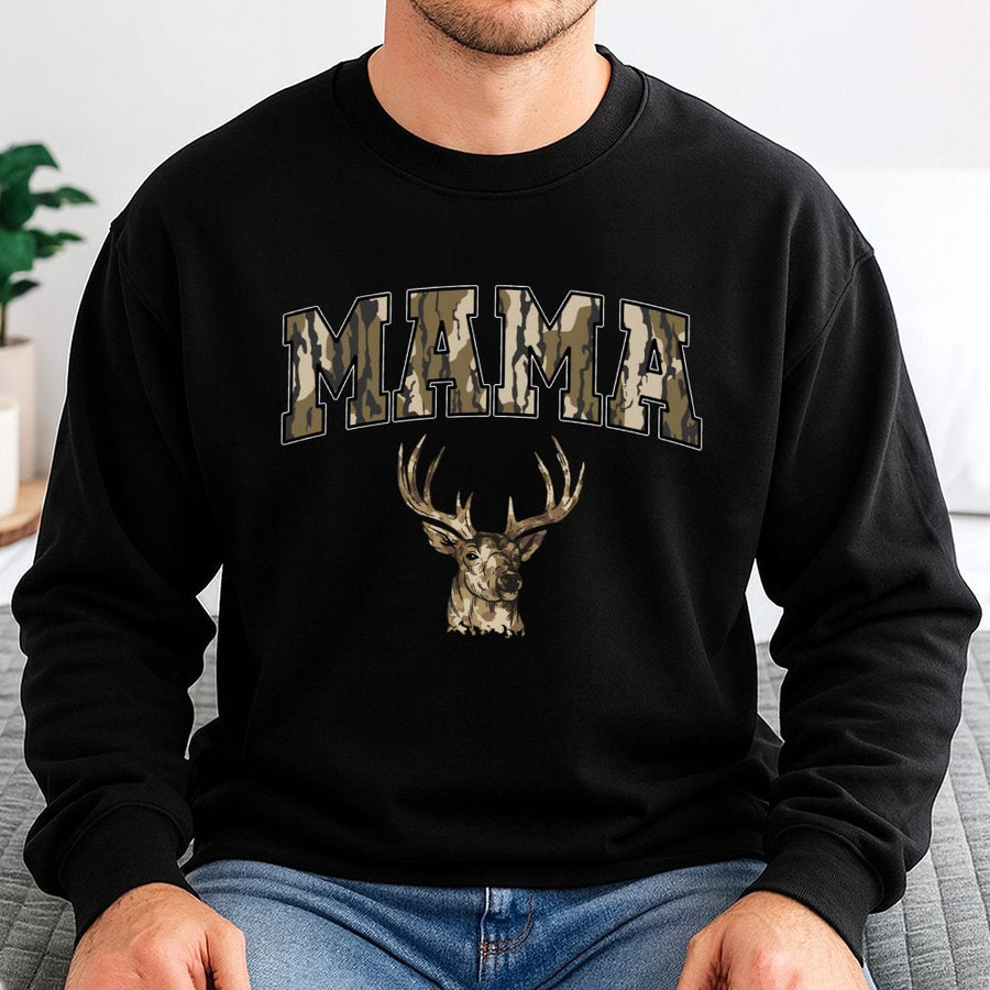 Mama Camo Deer Sweatshirt | Hunting Season Graphic Crewneck | Premium Cotton Blend | Gift For Hunting Mom Hunter Wife Outdoor Enthusiast