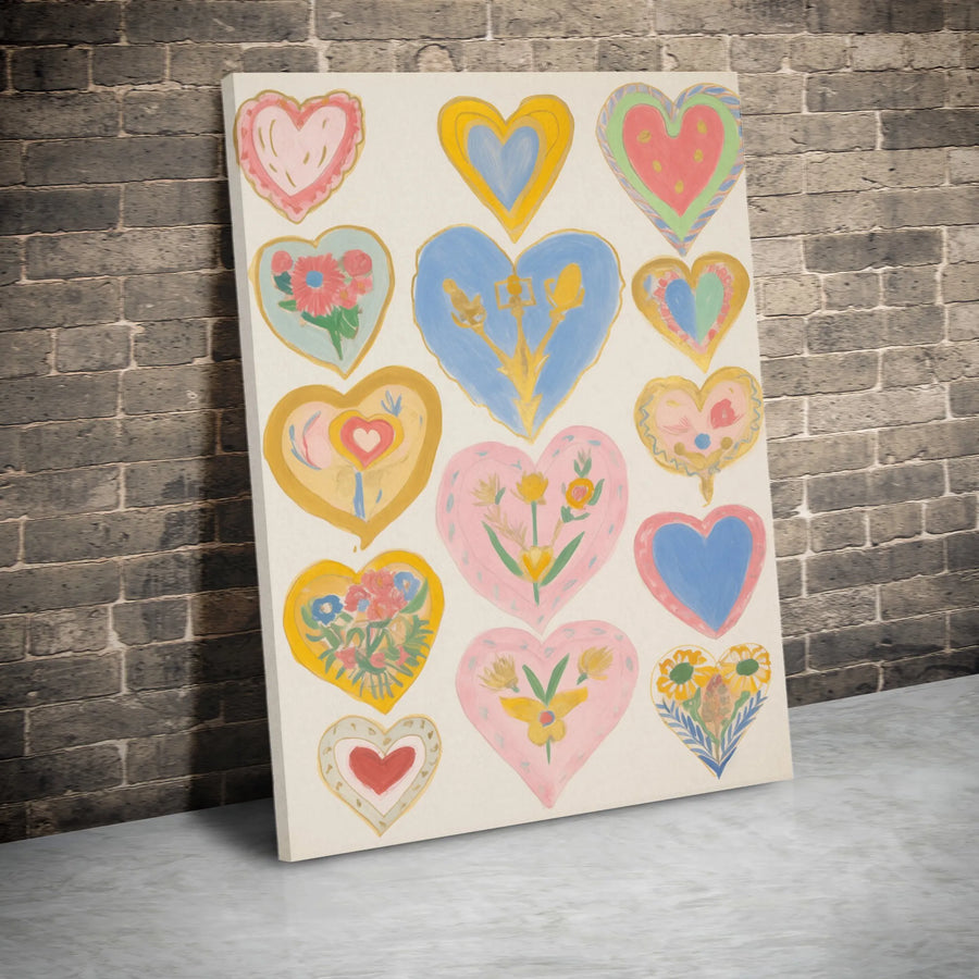 Folk Art Heart Wall Art | Colorful Botanical Heart Illustration | Premium Gallery Wrapped Canvas | Romantic Nursery or Bedroom Decor Gift