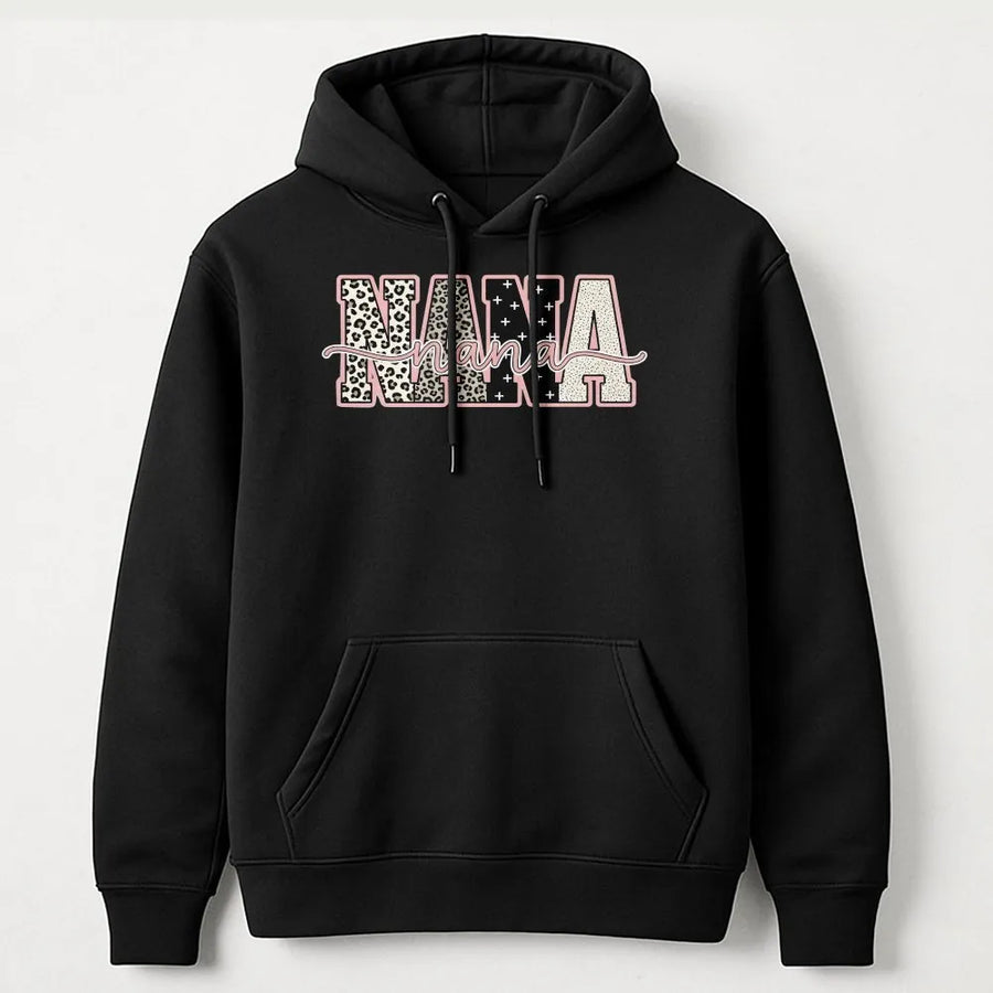 Nana Hoodie | Leopard Print Mixed Pattern Graphic | Premium Soft Cotton Tee | Mother's Day Gift for Grandma