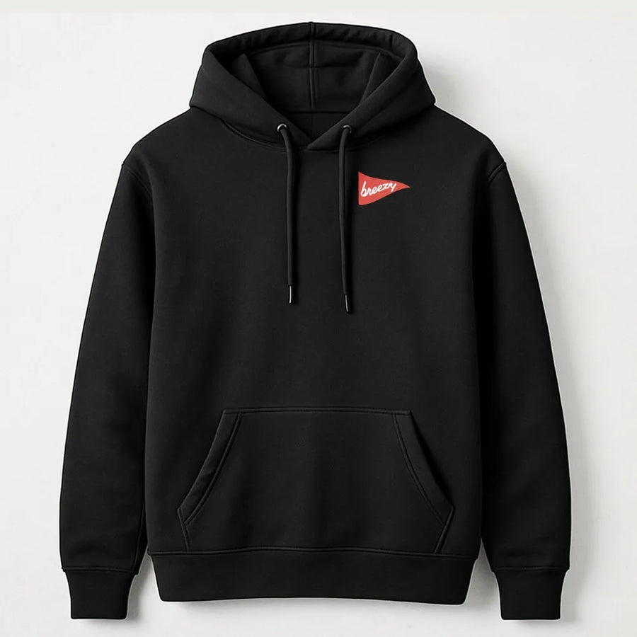 Minimalist Breezy Hoodie | Small Pennant Logo Sweatshirt | Premium Cotton Blend | Unisex Casual Loungewear Gift