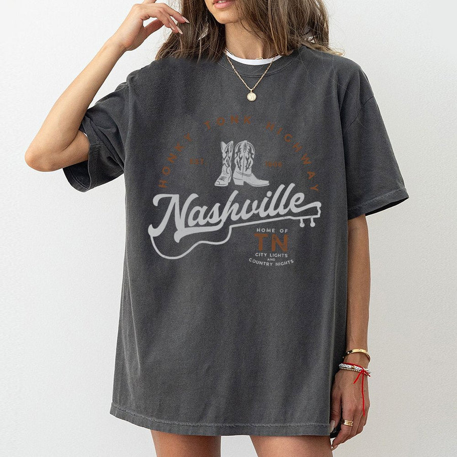 Nashville Honky Tonk Highway T-Shirt | Vintage Country Music Graphic Design | Premium 100% Cotton Tee | Music City Souvenir Gift for Men and Women