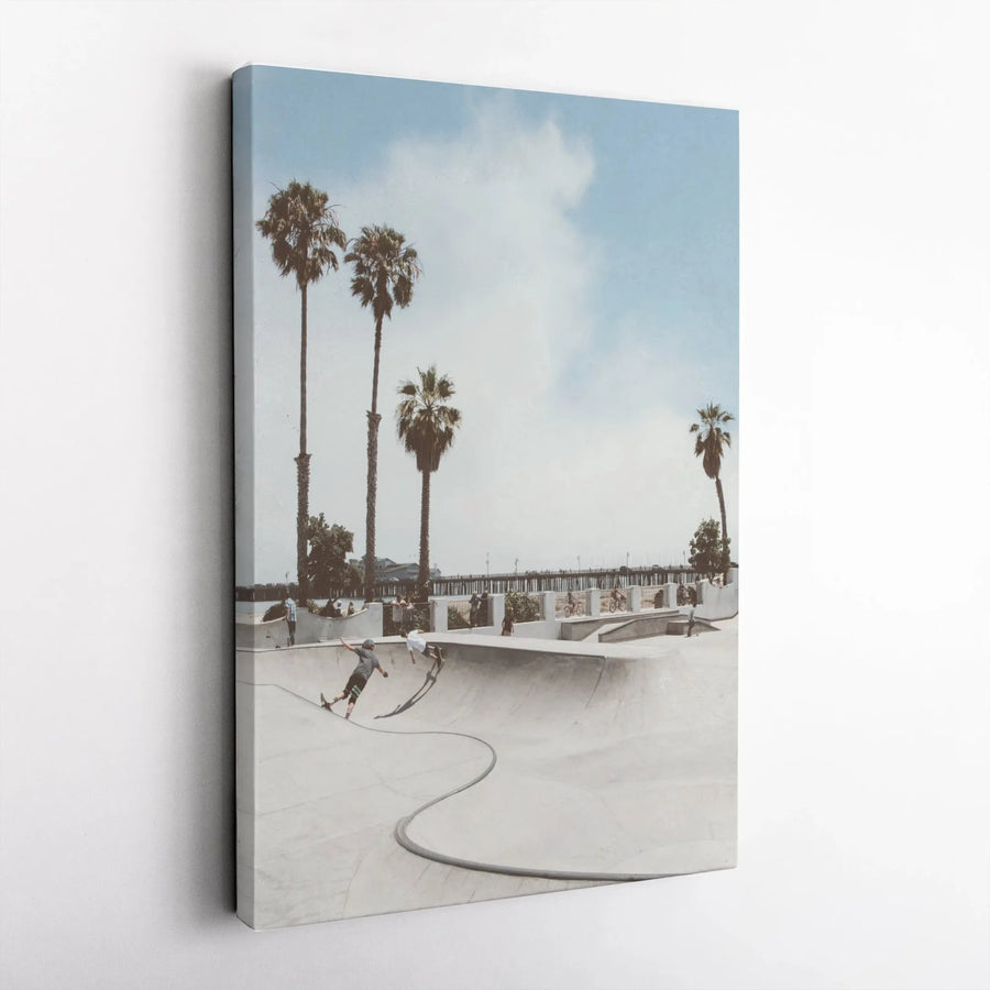 California Skatepark Vertical Canvas | Retro Beach Photo Print | Premium Gallery Wrapped Art | Skater Gift & Teen Room Decor
