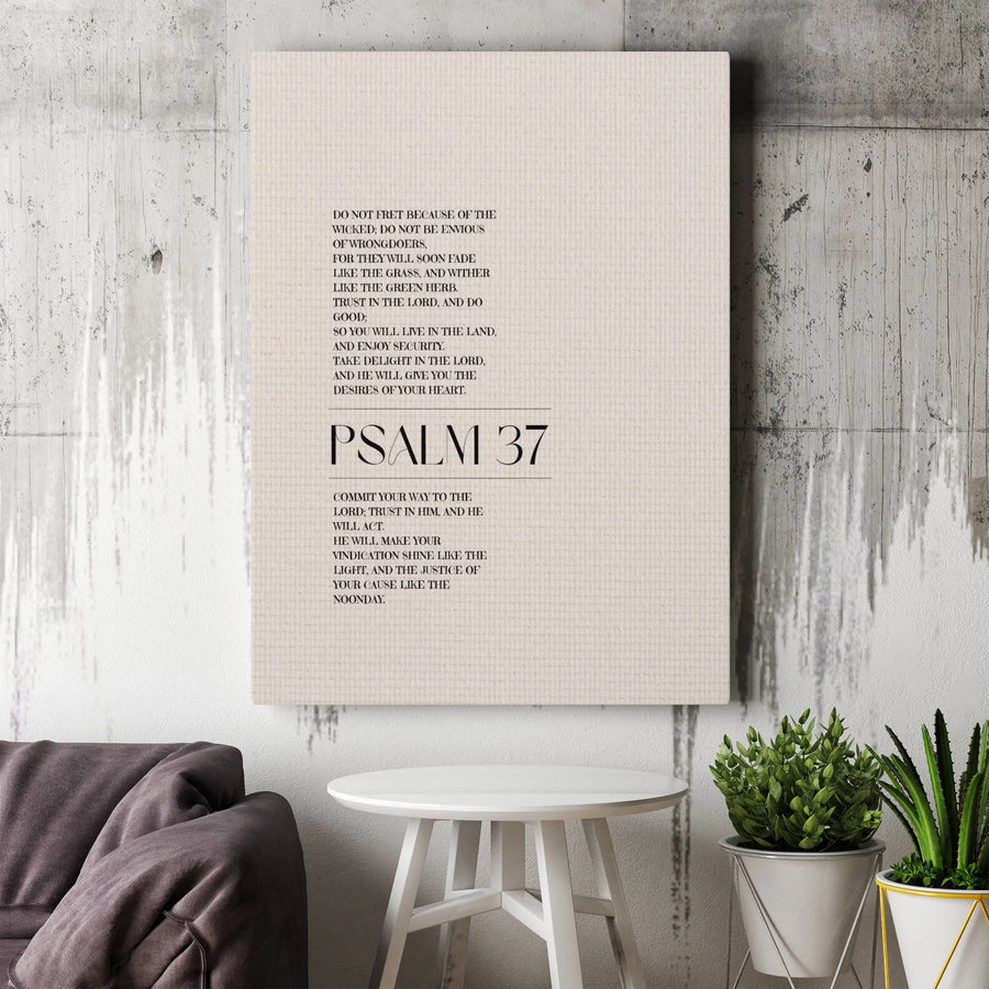 Psalm 37 Bible Verse Wall Art | Modern Scripture Typography Decor | Premium Gallery-Wrapped Canvas | Christian Home Gift for Faith