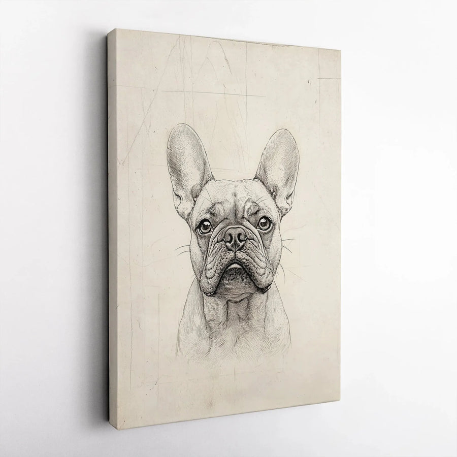 French Bulldog Sketch Canvas Wall Art | Vintage Dog Portrait Drawing | Premium Gallery Wrapped Print | Unique Animal Lover Home Decor Gift