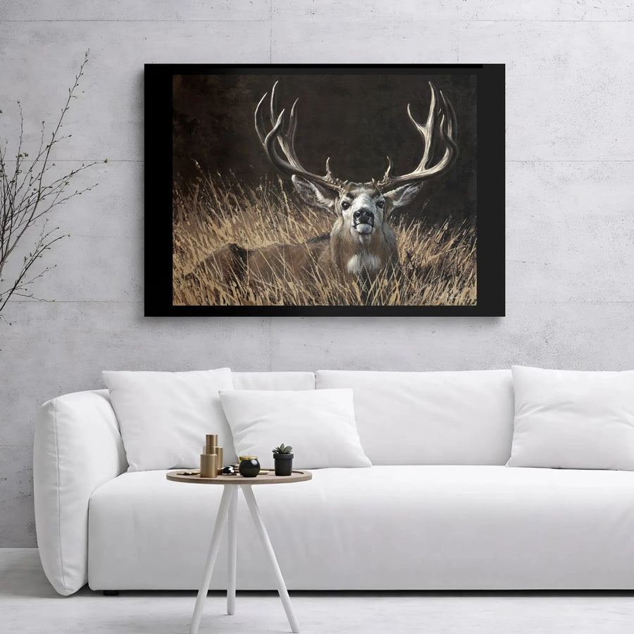 Mule Deer Canvas Wall Art | Large Antler Buck Wildlife Portrait | Premium Gallery Wrapped Decor | Nature Lover Gift for Hunting Lodge Cabin