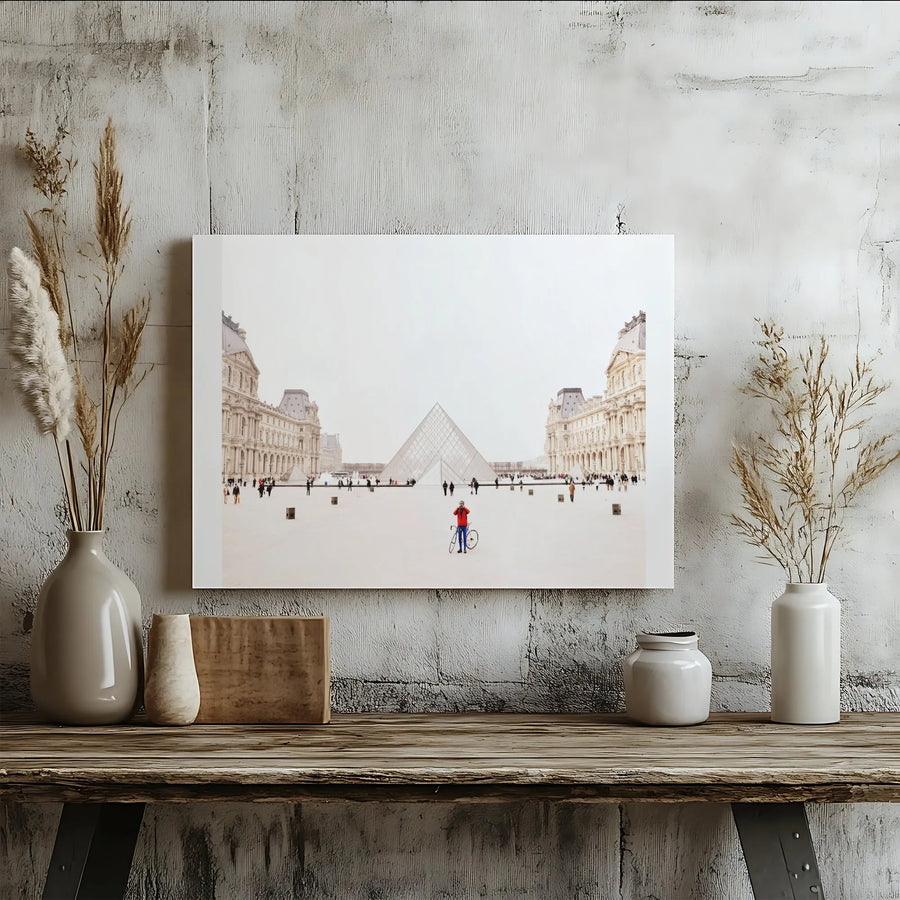 Paris Photography Canvas Print | Minimalist Louvre Museum Art with Red Accent | Premium Gallery-Wrapped Canvas | Modern Home Decor Gift for Traveler