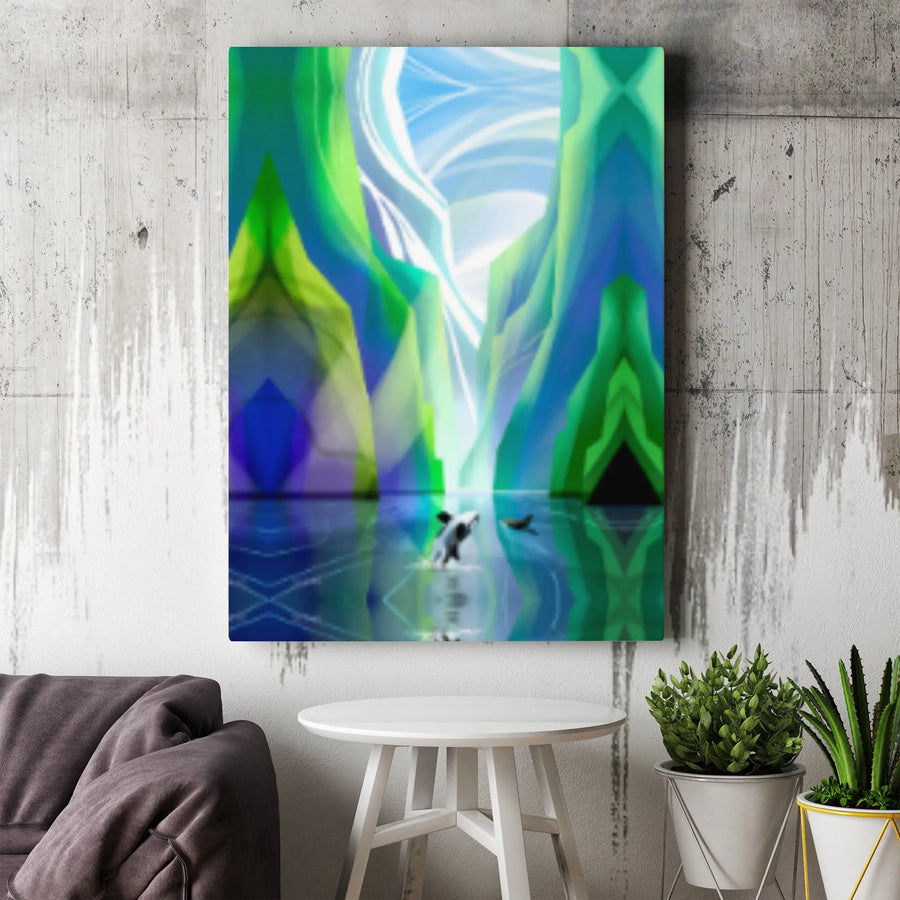 Abstract Crystal Canyon Canvas | Glowing Mountain Landscape Wall Art | Gallery Wrapped Premium Print | Modern Home & Office Decor Gift