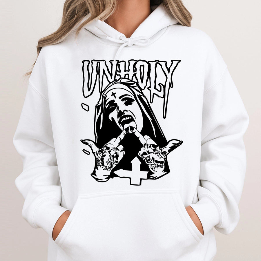 Unholy Nun Graphic Hoodie | Edgy Gothic Streetwear | Premium Cotton-Blend | Aesthetic Y2K Gift for Alternative Style Lovers
