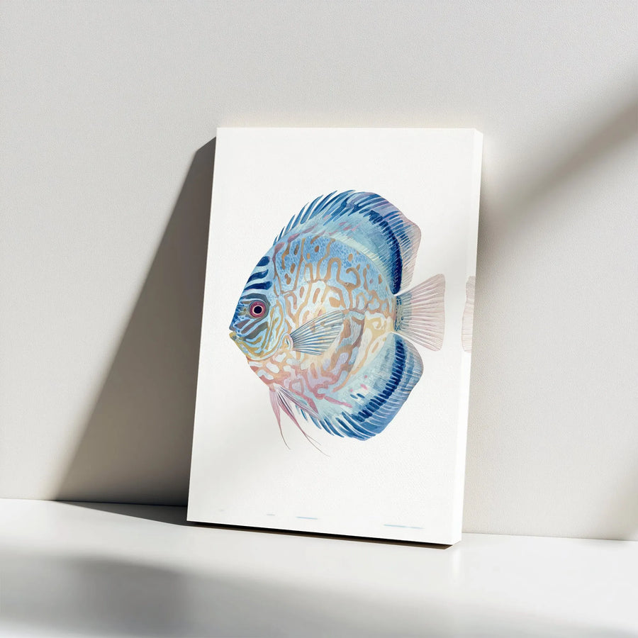 Blue Discus Fish Canvas Wall Art | Minimalist Watercolor Aquatic Print | 1.25 Inch Gallery Wrap | Premium Coastal Home Decor for Office