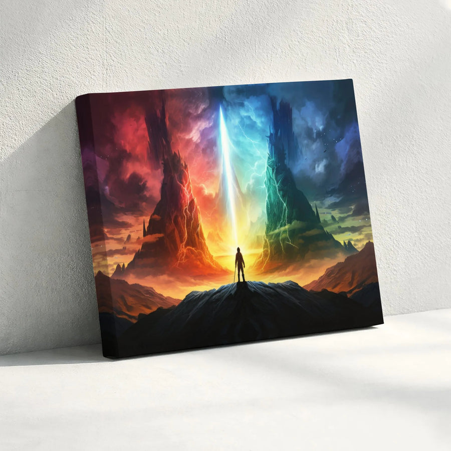 Fantasy Warrior Wall Art | Epic Lightning Landscape Print | Premium 1.25" Gallery Canvas | Gift for Gamer & Fantasy Lover