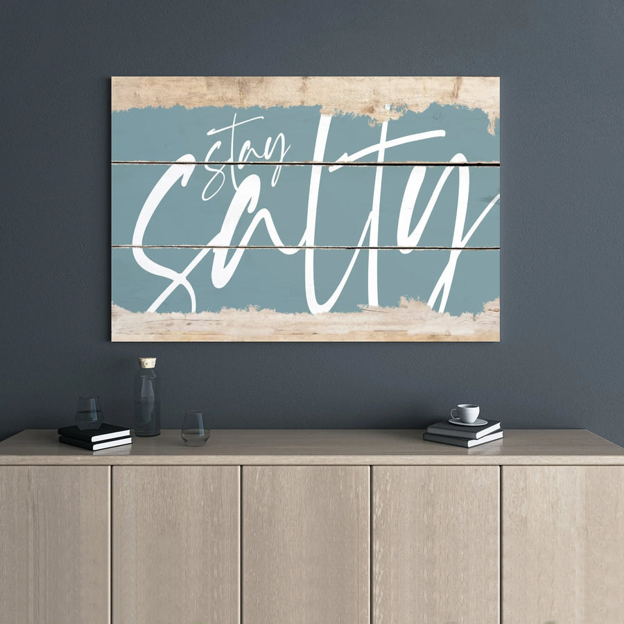 Stay Salty Canvas Wall Art | Rustic Coastal Beach House Decor | 1.25 Inch Premium Gallery Wrap | Beachy Living Room Bathroom Home Gift
