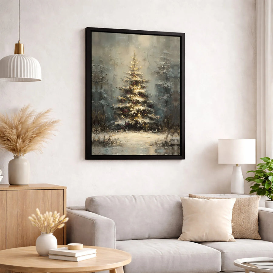 Christmas Tree Canvas Wall Art | Impressionist Winter Forest Snowy Landscape | Premium Gallery Wrapped Print | Holiday Home Decor Gift