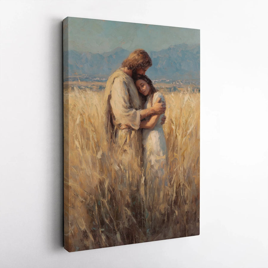 Jesus and Woman Canvas Print | Comforting Religious Wall Art | Premium Gallery Wrap | Christian Home Decor Gift for Believers