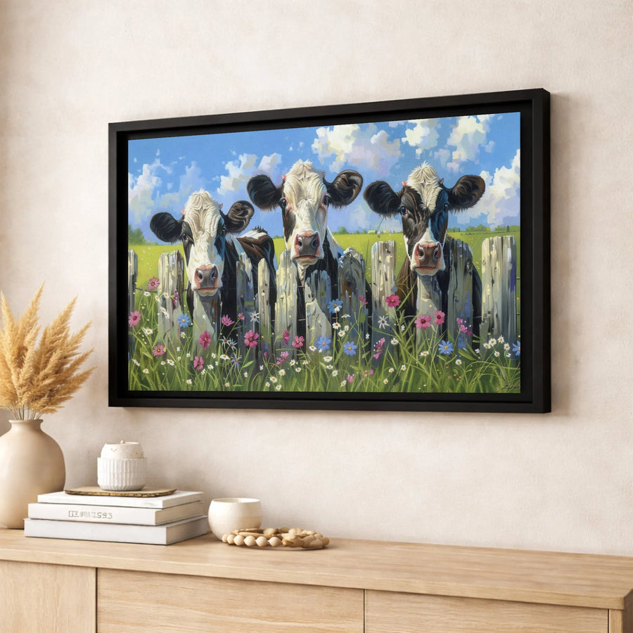 Three Cows Canvas Wall Art | Farmhouse Animal Portrait | Premium Fade-Resistant Gallery Wrap | Rustic Country Home Decor Gift