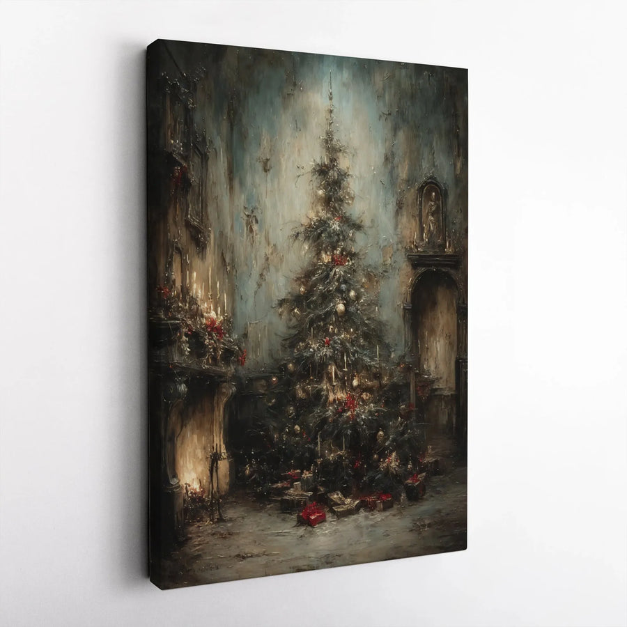 Moody Victorian Christmas Tree Canvas Art | Dark Academia Holiday Wall Decor | Premium Gallery Wrap Print | Festive Gothic Home Gift