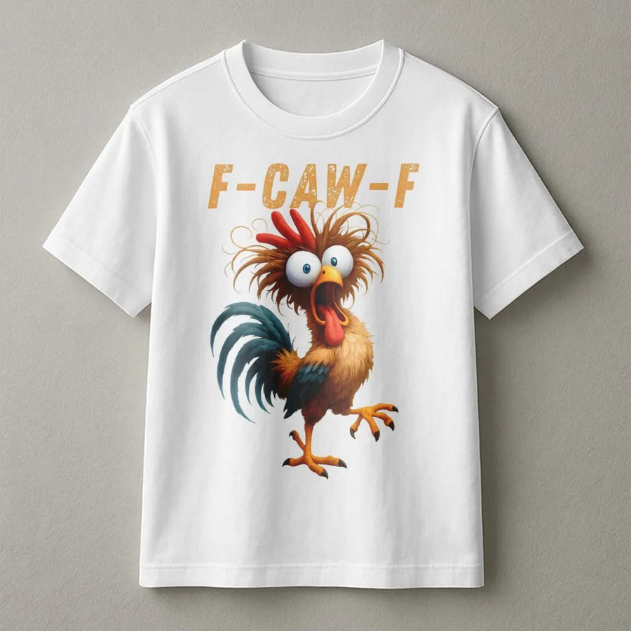Funny Rooster T-Shirt | F-CAW-F Graphic Print | Premium Soft Cotton | Humorous Farm Animal Gift For Chicken Lovers And Poultry Farmers