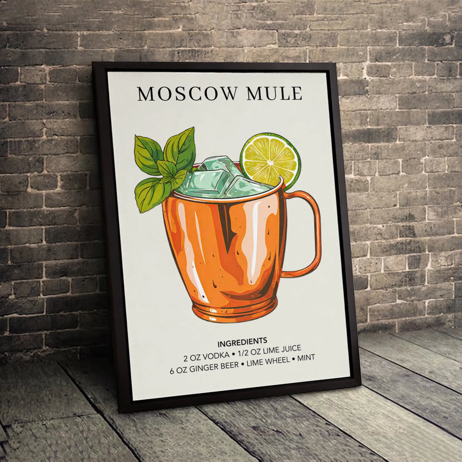 Moscow Mule Cocktail Wall Art | Kitchen Recipe Illustration Print | Premium 1.25" Gallery Wrap Canvas | Home Bar Decor Gift for Bartenders