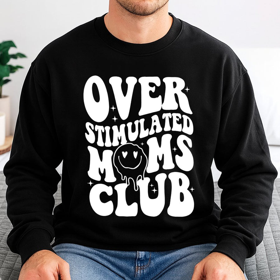 Over Stimulated Moms Club Sweatshirt | Retro Wavy Graphic Design | Premium Soft Cotton Blend | Funny Motherhood Gift For Tired Mama