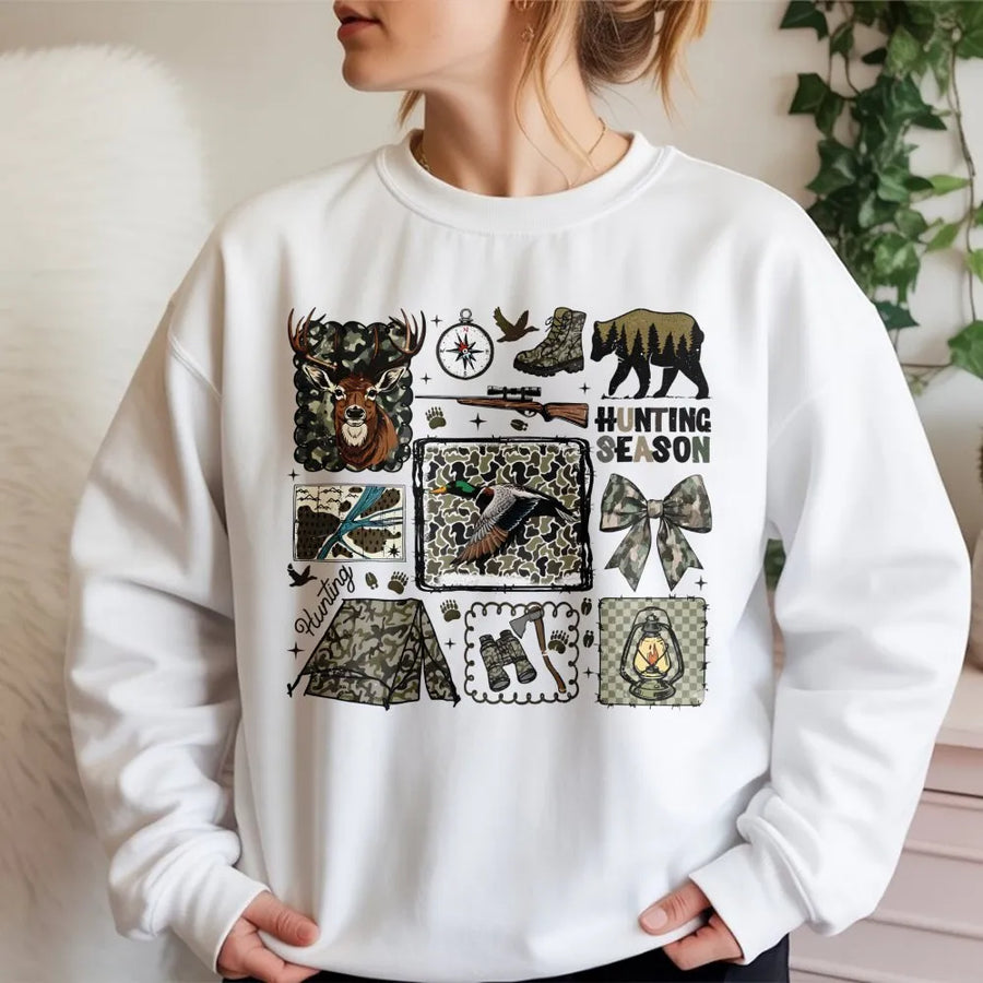 Hunting Season Sweatshirt | Vintage Camo Wildlife Graphic | Premium Cotton Blend | Gift for Hunter Outdoor Enthusiast