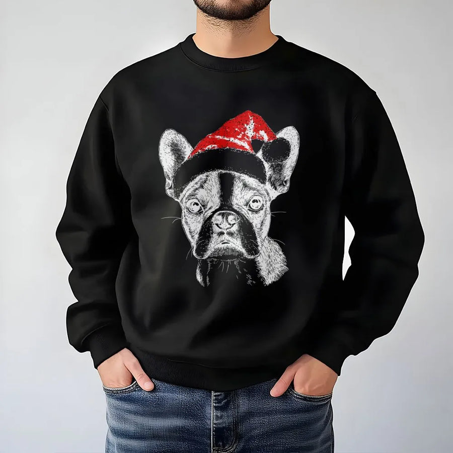 Boston Terrier Christmas Sweatshirt | Cute Santa Hat Dog Graphic | Premium Unisex Crewneck Pullover | Holiday Gift For Dog Lovers