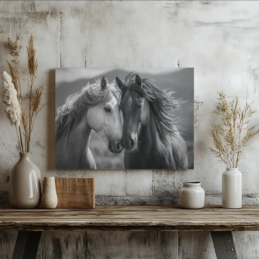 Wild Horses Canvas Wall Art | Black and White Horse Photography | Premium Gallery Wrap Canvas | Rustic Home Decor Gift for Horse Lover
