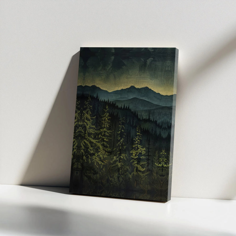 Misty Mountain Forest Canvas Wall Art | Moody Pacific Northwest Landscape | Premium Gallery Wrap Canvas | Rustic Cabin Decor Gift for Nature Lover