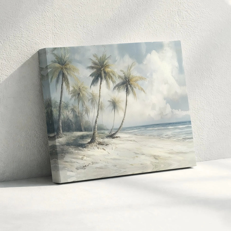 Tropical Palm Tree Canvas Wall Art | Vintage Ocean Landscape Painting Print | Premium Gallery Wrapped Canvas | Coastal Home Decor Gift