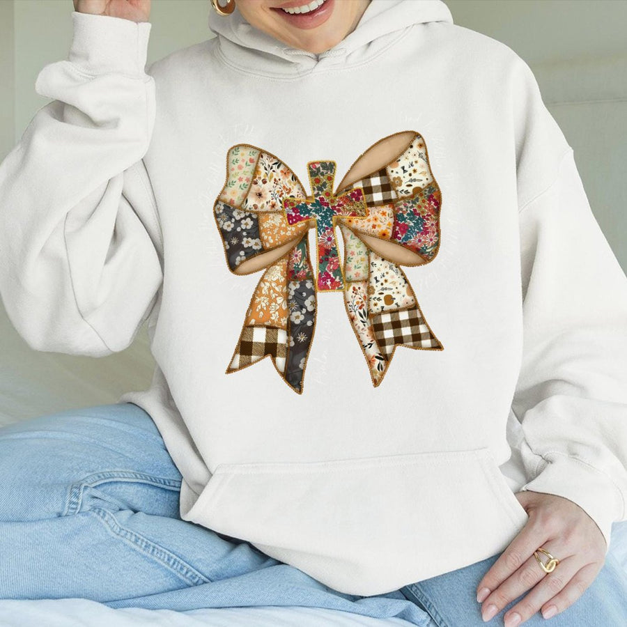 God Is Within Her Hoodie | Floral Patchwork Bow Christian Graphic | Soft Cotton-Blend Premium Apparel | Faith-Based Gift For Women