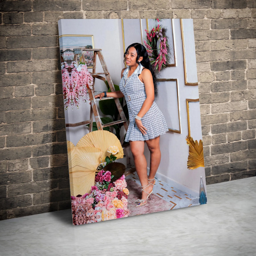 Fashion Portrait Canvas Print | Elegant Woman Floral Photoshoot Wall Art | Premium Gallery-Wrapped 1.25" Profile | Sophisticated Home Office Decor