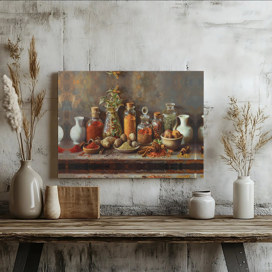 Rustic Spice Still Life Canvas | Vintage Kitchen Still Life Painting Print | Premium Gallery Wrapped Canvas | Kitchen & Dining Room Decor Gift for Foodies