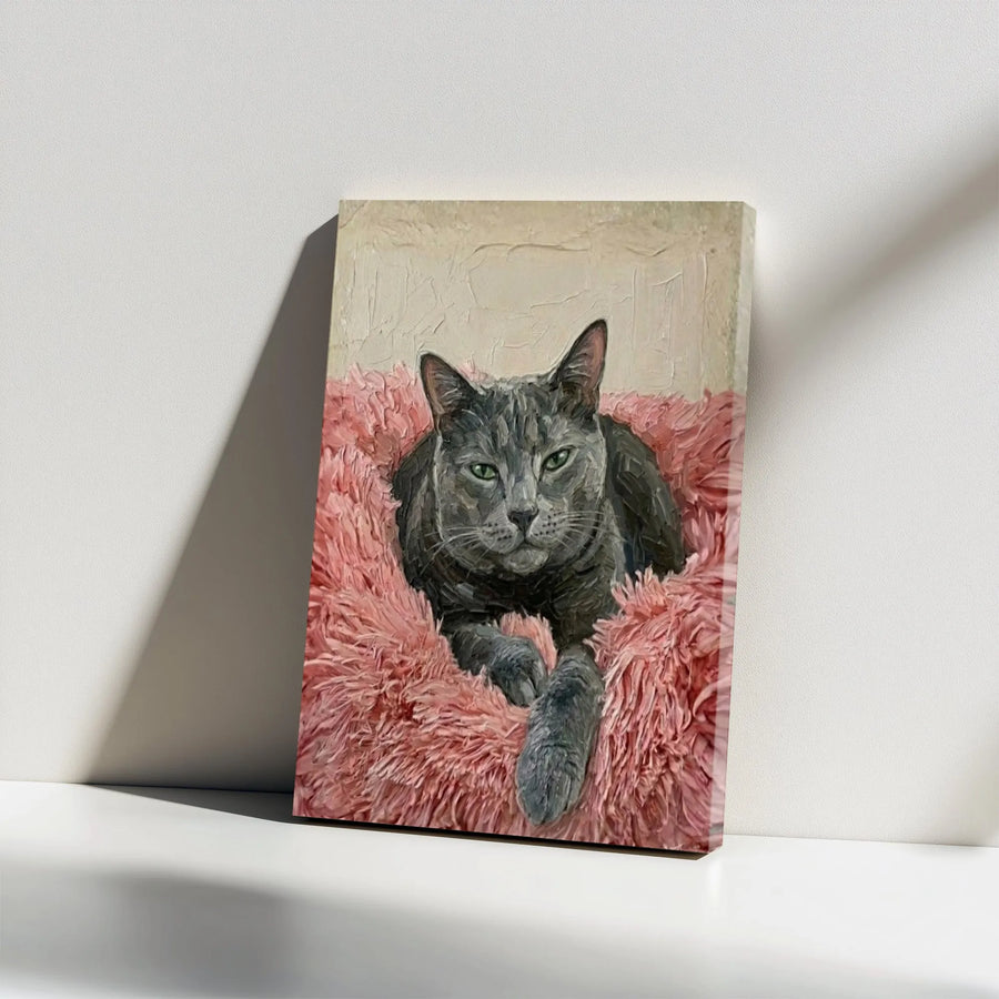 Russian Blue Cat Canvas Wall Art | Oil Painting Style Pet Portrait | Premium Gallery Wrapped Print | Gift for Cat Lover Home Decor