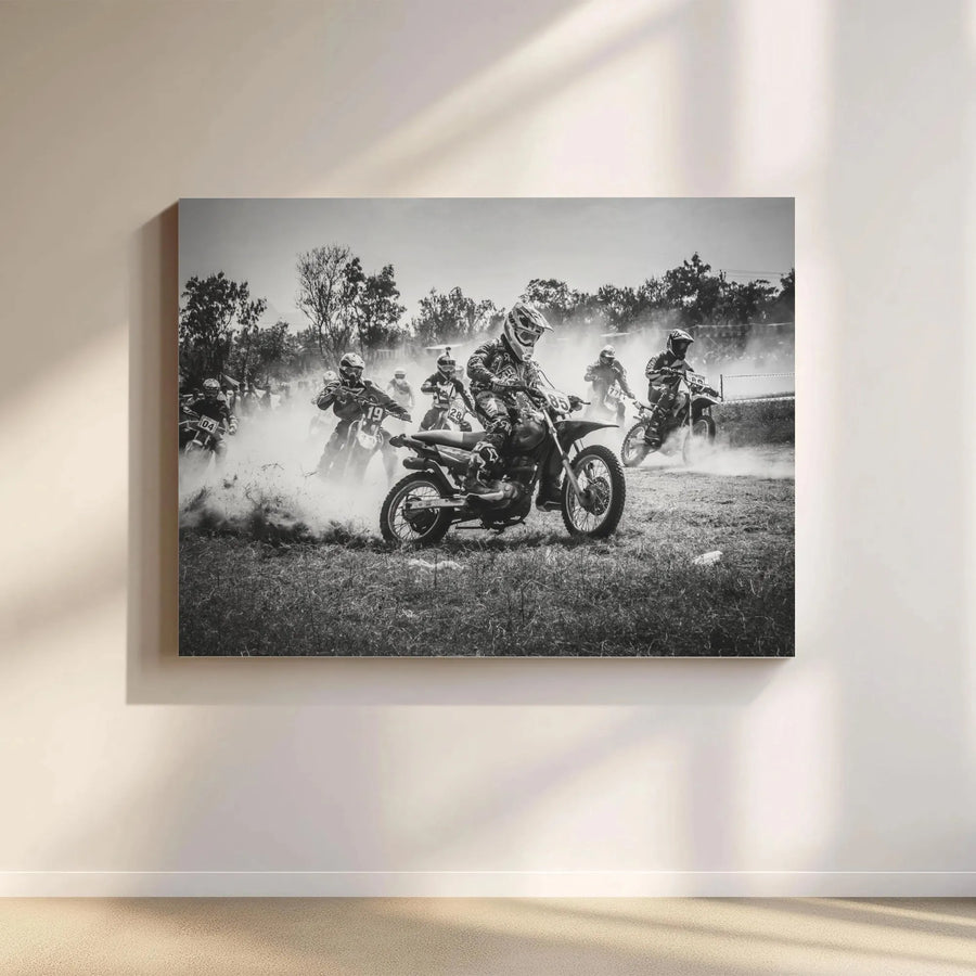 Motocross Dirt Bike Canvas Wall Art | Black and White Action Photography | Premium Gallery Wrap Canvas | Man Cave Decor Gift for Rider