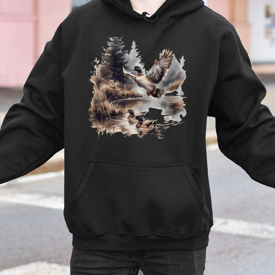 Mallard Duck Hoodie | Vintage Nature Pond Graphic Art | Premium Cotton Blend | Gift for Hunter Bird Watcher Outdoor Enthusiast