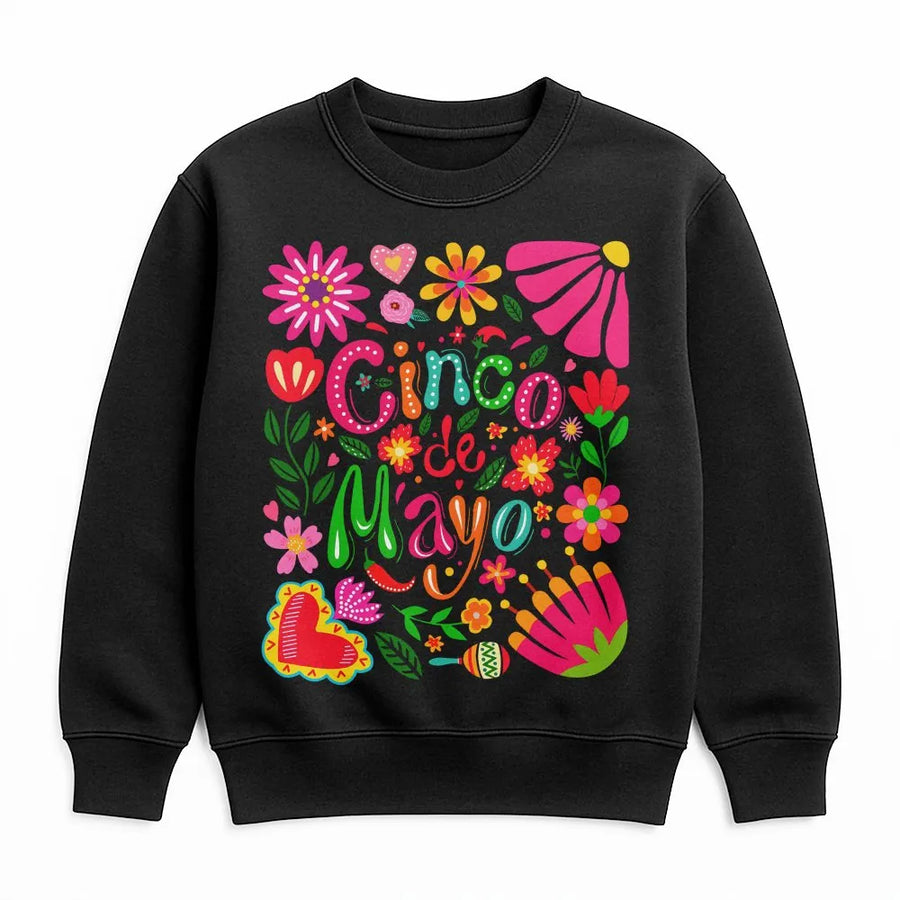 Cinco De Mayo Sweatshirt | Colorful Mexican Folk Art Graphic | Premium Cotton-Blend Sweatshirt | Unisex Fiesta Party Gift