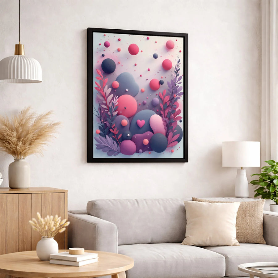 Abstract 3D Spheres Wall Art | Pink and Purple Botanical Canvas | Premium Fade-Resistant Print | Modern Home Decor for Living Room Bedroom