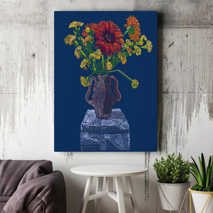 Floral Still Life Canvas Print | Scribble Line Art Flower Bouquet | Premium Gallery Wrapped Wall Decor | Modern Botanical Home Office Gift