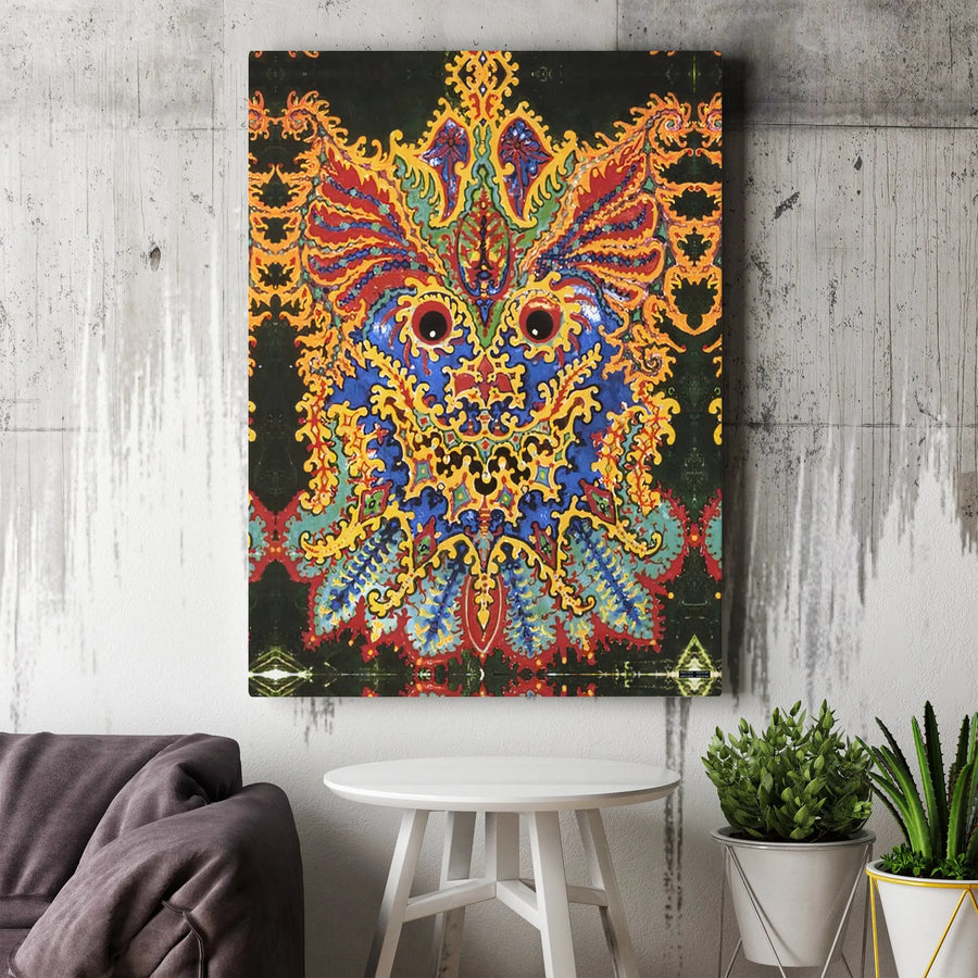 Psychedelic Owl Wall Art | Symmetrical Abstract Bohemian Canvas Print | Premium Gallery Wrap Decor | Unique Visionary Home Office Gift