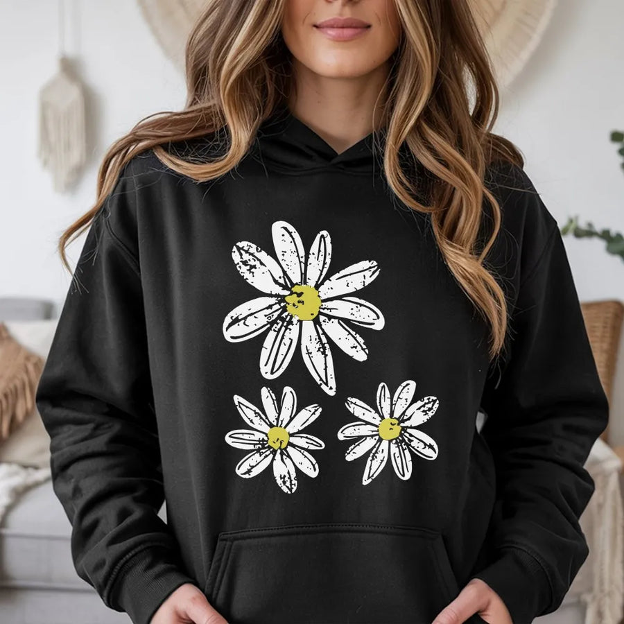 Daisy Hoodie | Vintage Boho Flower Graphic | Soft Cotton Blend Pullover | Unisex Aesthetic Clothing Gift