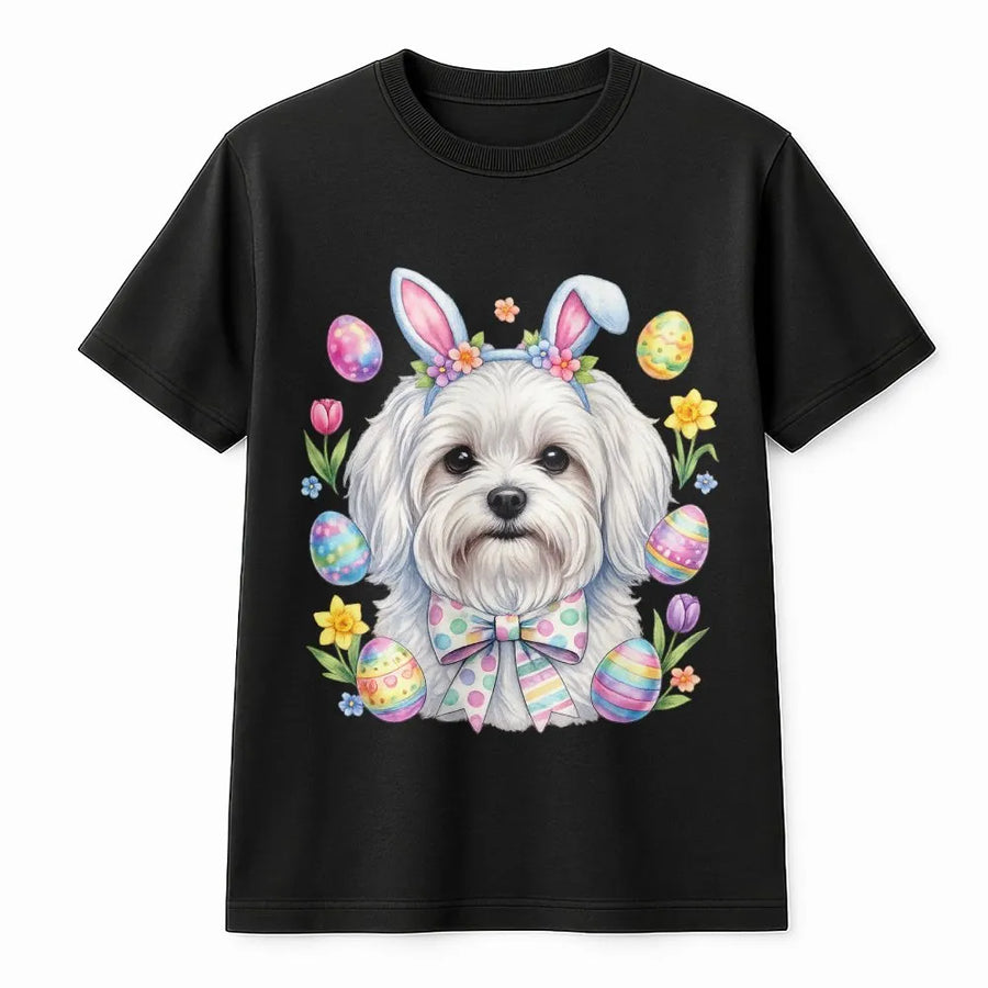 Easter Dog T-Shirt | Maltese Bunny Ears Spring Graphic | Premium Soft Cotton | Cute Dog Mom Gift for Easter Holiday