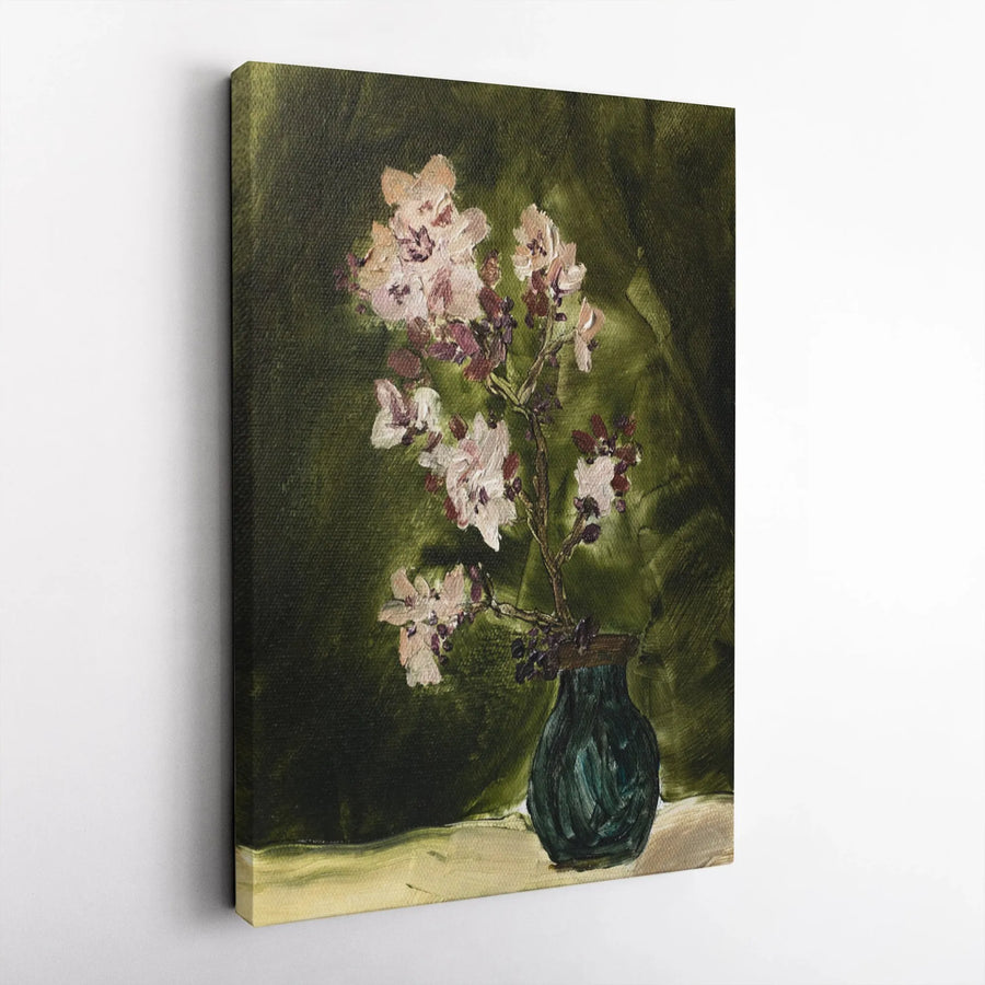 Cherry Blossom Canvas Wall Art | Vintage Floral Still Life Painting Print | Premium Gallery Wrapped Canvas | Moody Botanical Home Decor Gift