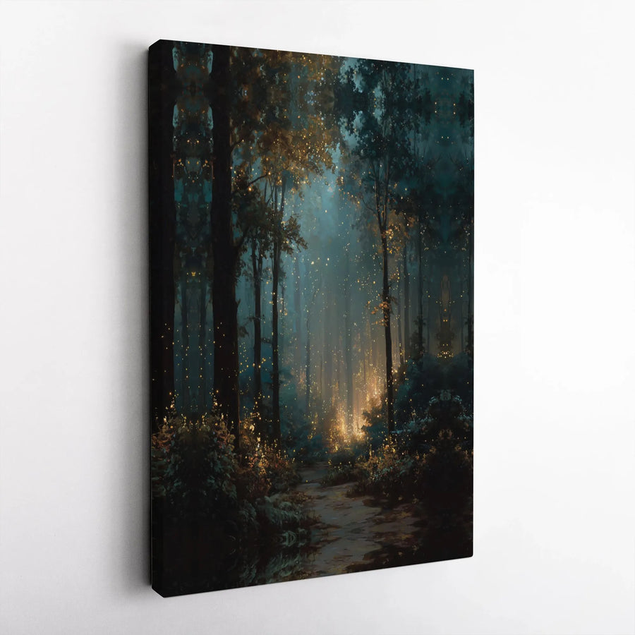 Enchanted Forest Canvas Wall Art | Magical Glowing Fireflies Landscape | Premium 1.25-Inch Gallery Wrap | Whimsical Nature Home Decor Gift