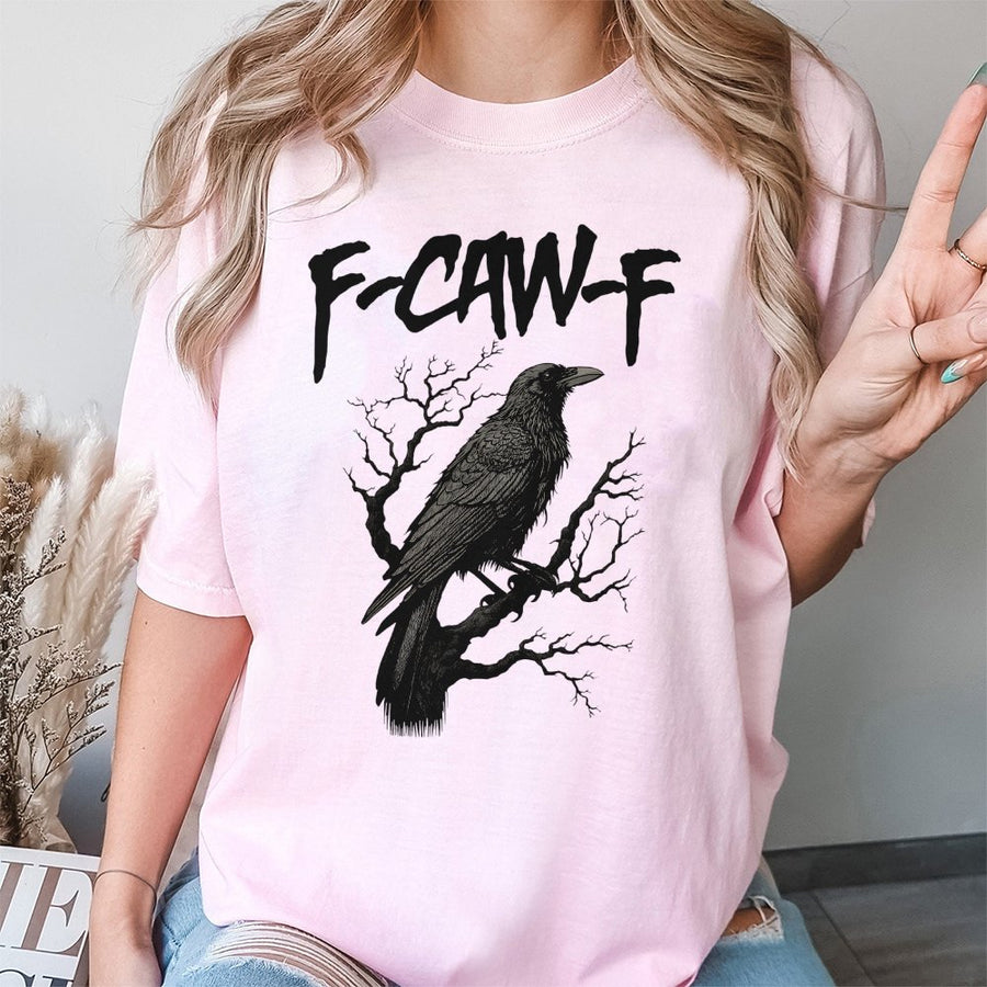 Crow Graphic T-Shirt | F-CAW-F Sassy Raven Bird Art | 100% Cotton Premium Tee | Nature Lover Gift for Goth Aesthetic & Bird Enthusiasts