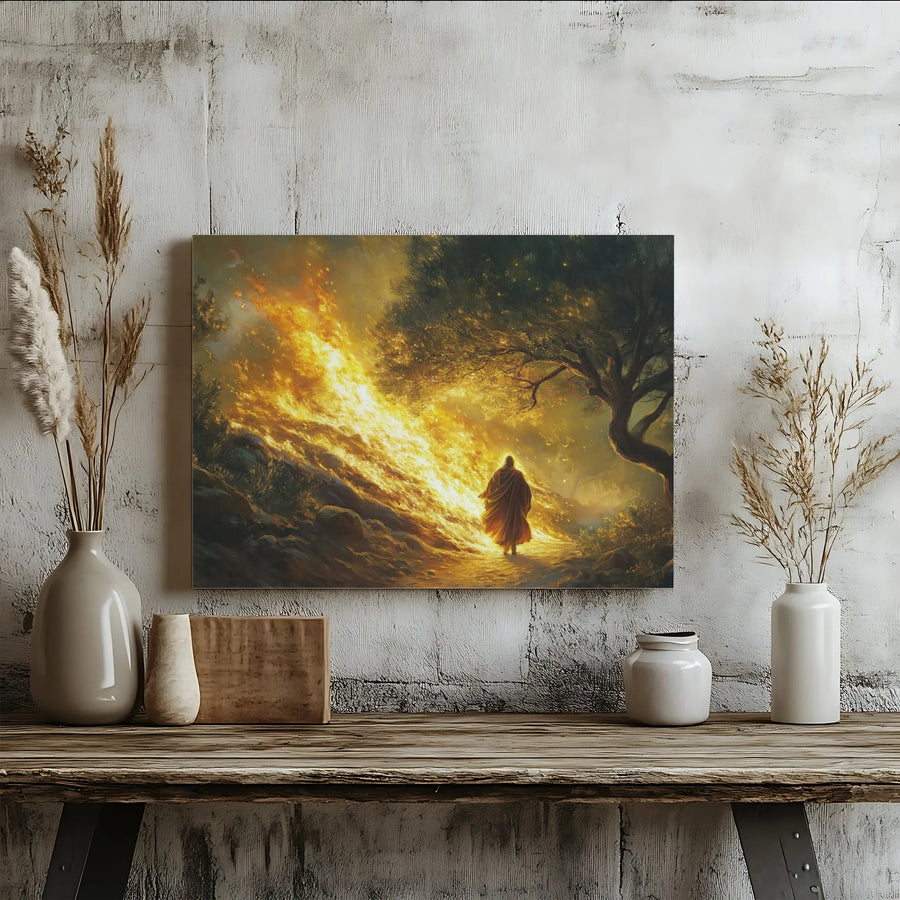 Moses and the Burning Bush Canvas Art | Biblical Religious Wall Decor | Premium 1.25" Gallery Wrap | Spiritual Home Gift for Believers