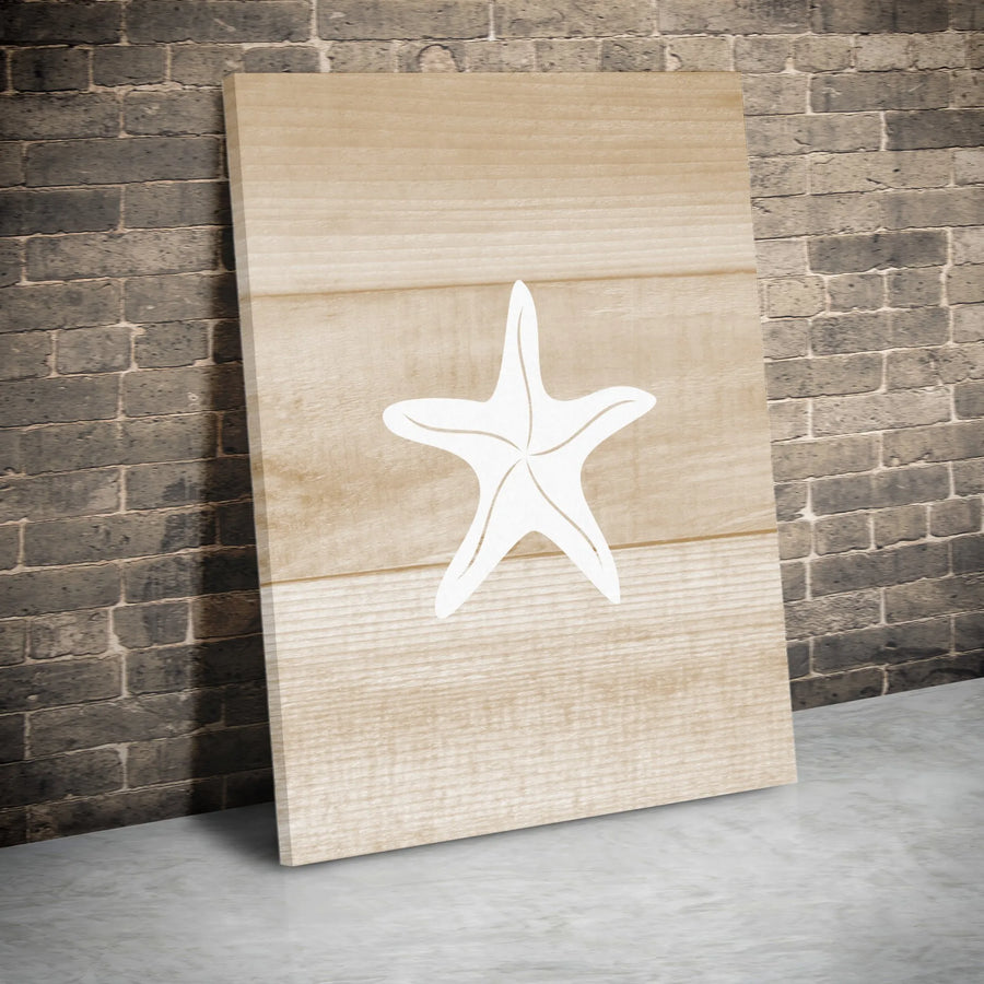 Coastal Starfish Wall Art | Rustic White Wood Plank Design | Premium Gallery-Wrapped Canvas | Beach House Decor & Nautical Gift