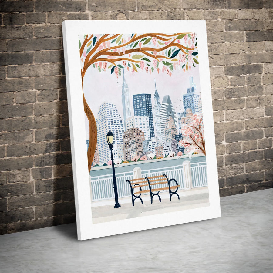 New York City Skyline Canvas Wall Art | Spring Blossom Park Scene | Gallery Wrapped 1.25" Profile | Premium NYC Decor Gift for Urban Lovers