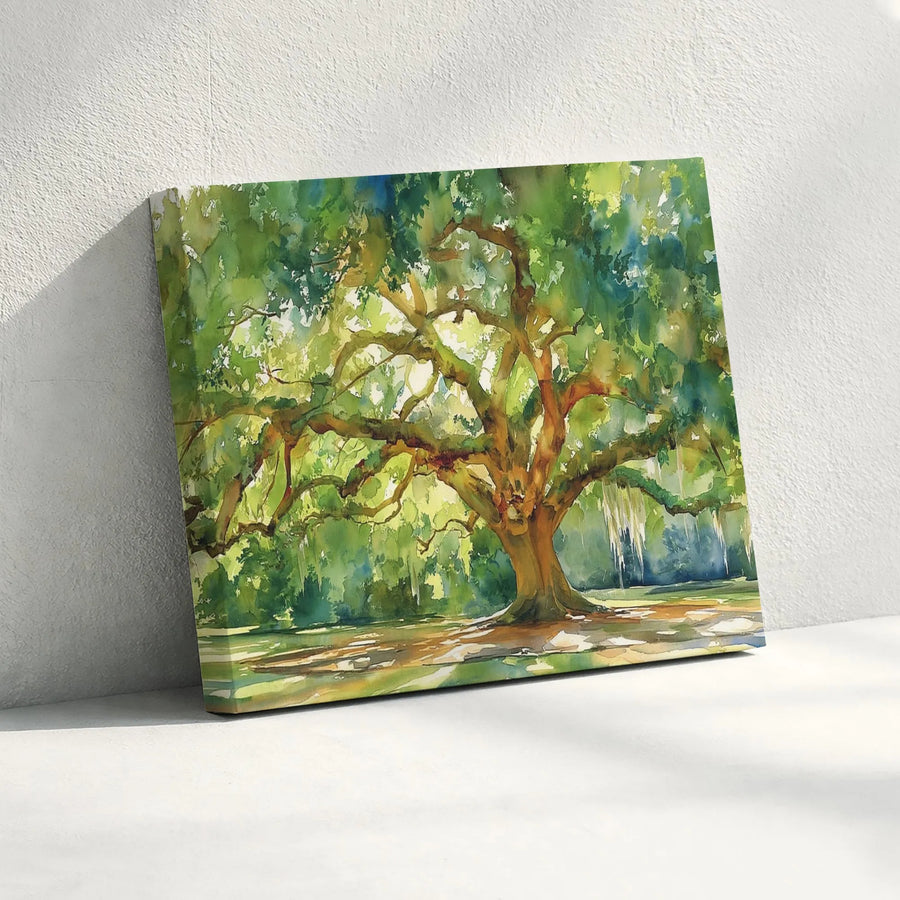 Watercolor Oak Tree Wall Art | Southern Live Oak with Spanish Moss | Thick Gallery Wrap Canvas | Premium Farmhouse & Living Room Decor Gift