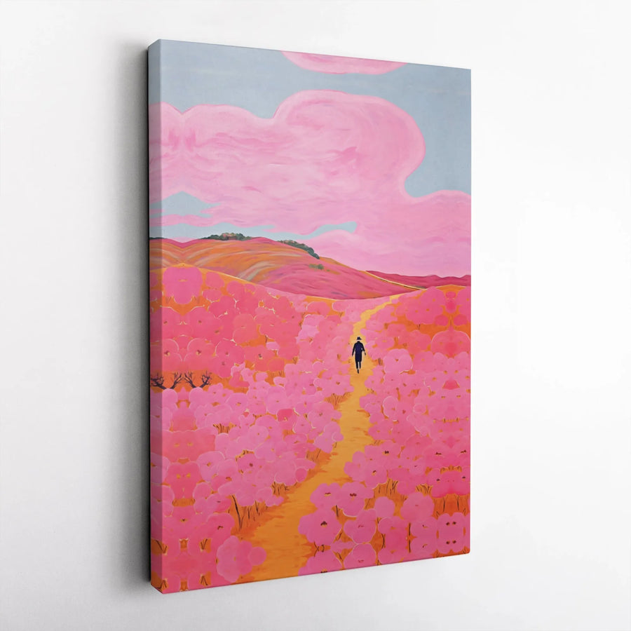 Surreal Pink Flower Field Canvas Art | Whimsical Nature Landscape Print | Premium 1.25 Inch Gallery Wrap | Modern Home Decor Gift