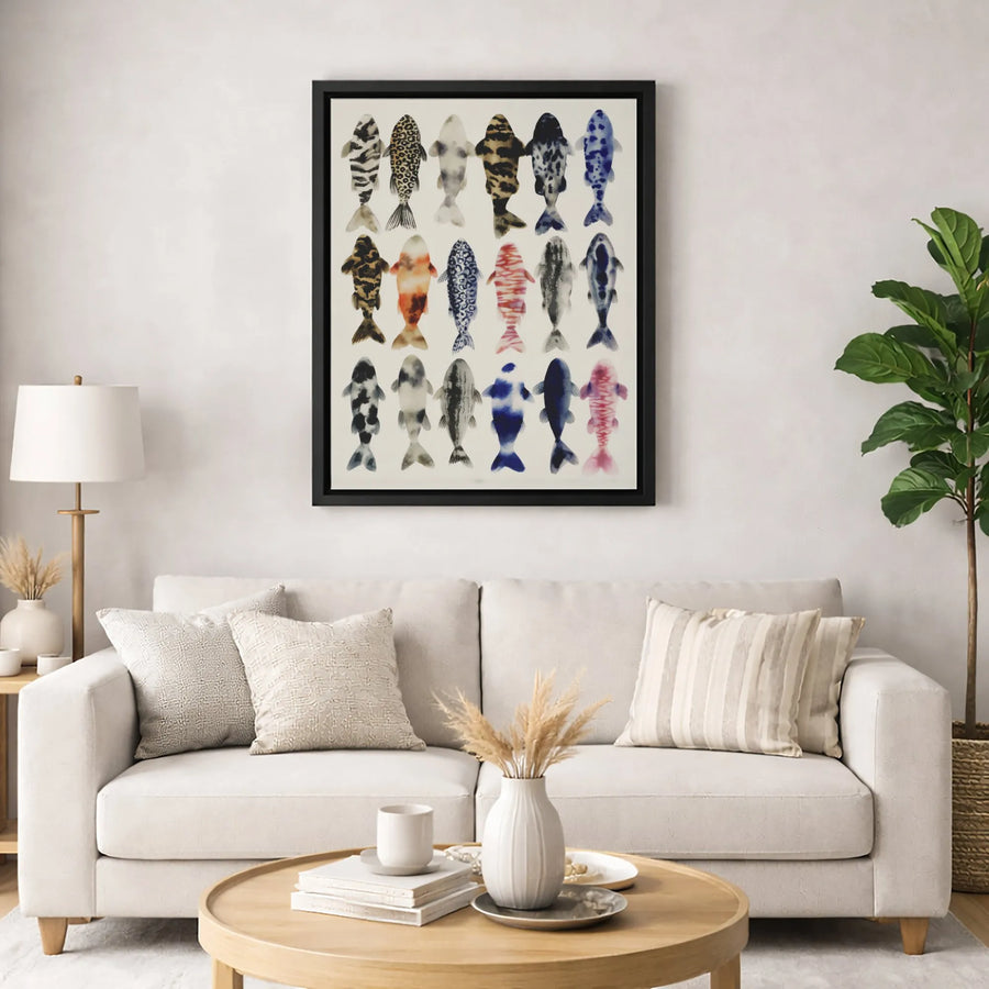 Koi Fish Canvas Wall Art | Colorful Watercolor Animal Print Pattern | Premium 1.25 Inch Gallery Wrap | Modern Home Decor Gift